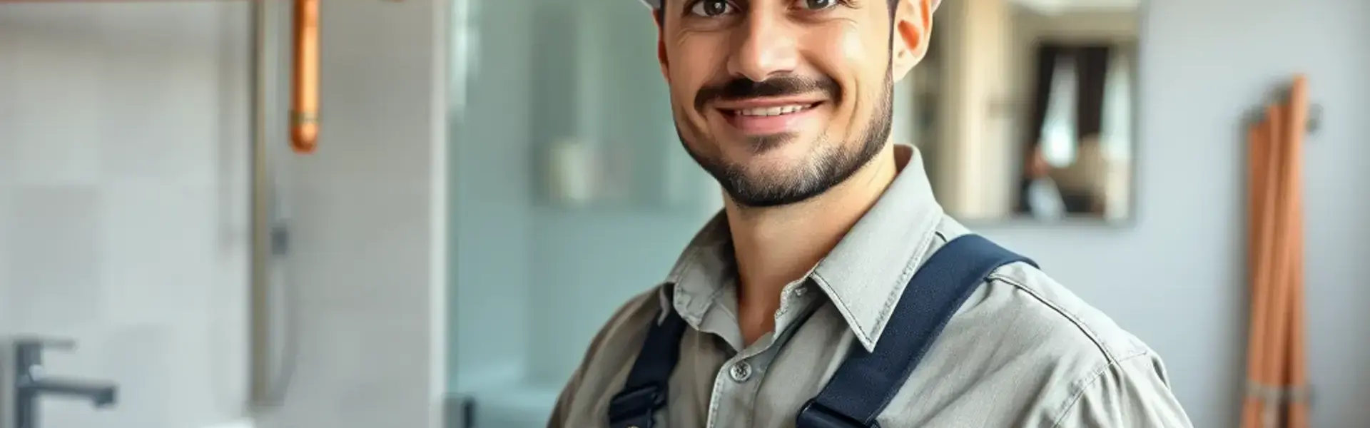 Professional plumber installing copper piping in a modern home