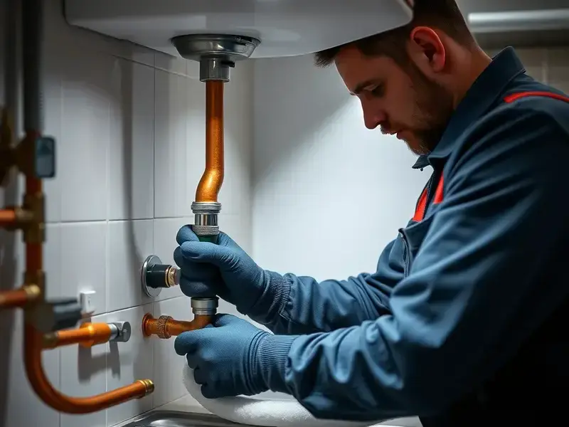 Professional plumbing service in progress